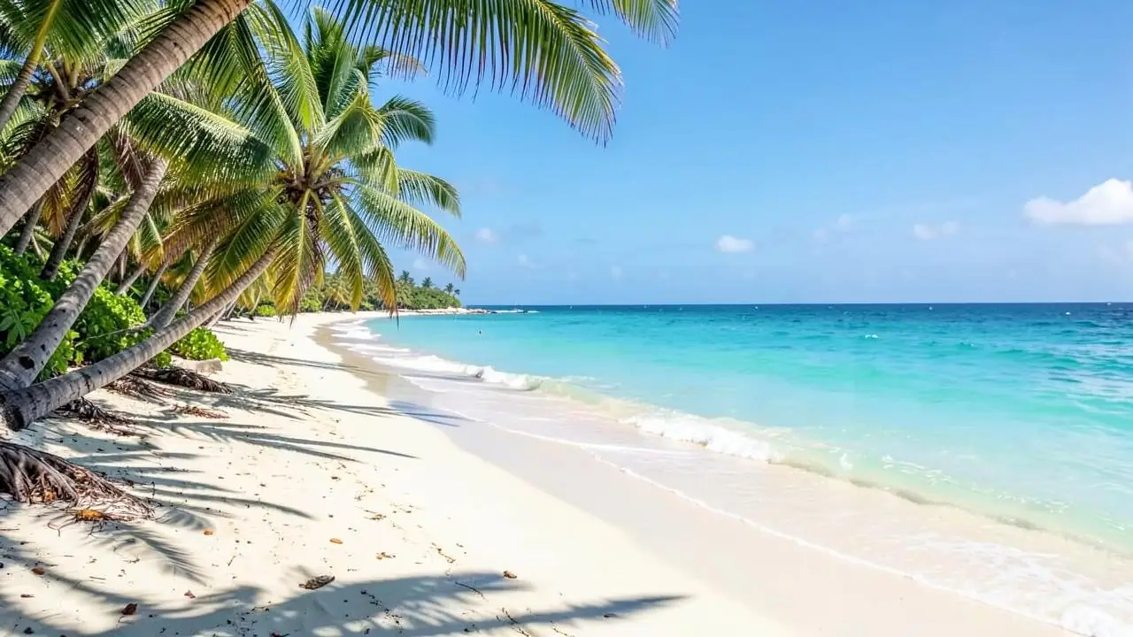 Flat clear water and pale sand on the west coast of Barbados