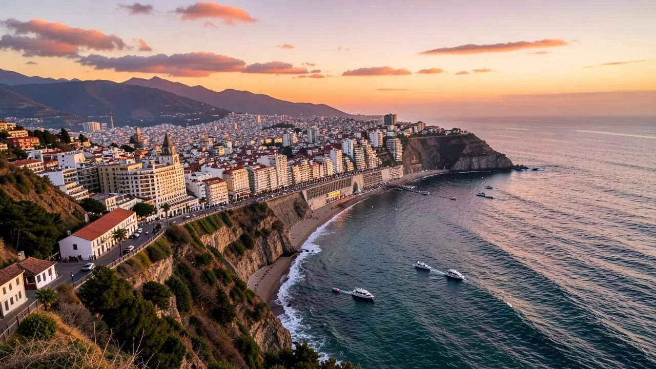 The clifftop Malecon park in Miraflores, Lima, above the Pacific at sunset