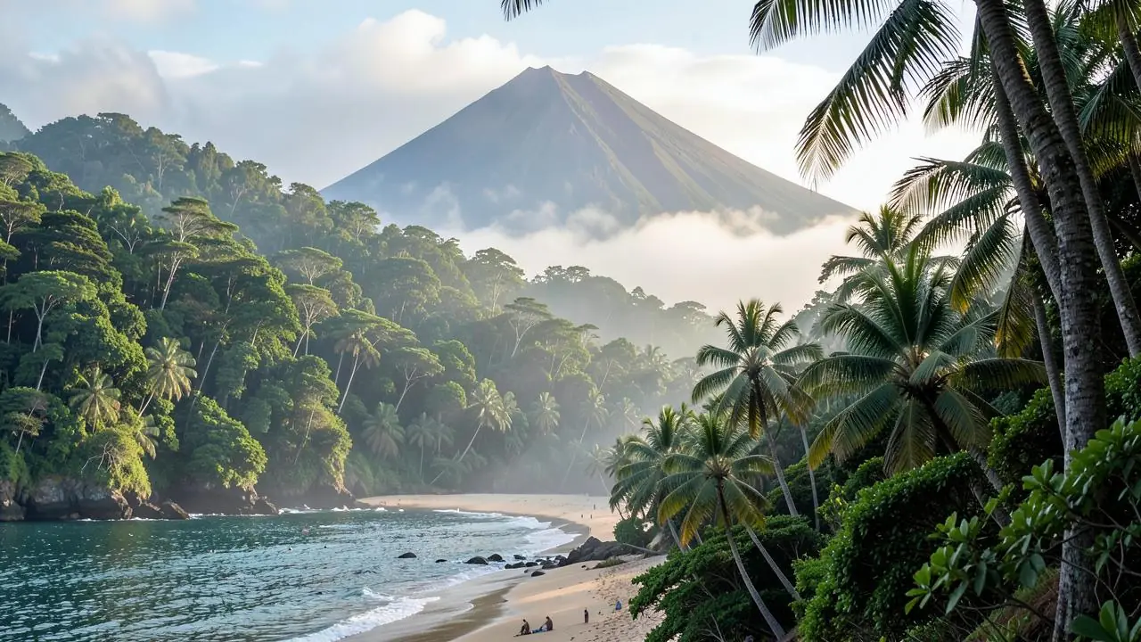 Rainforest running down to a Pacific beach in Costa Rica