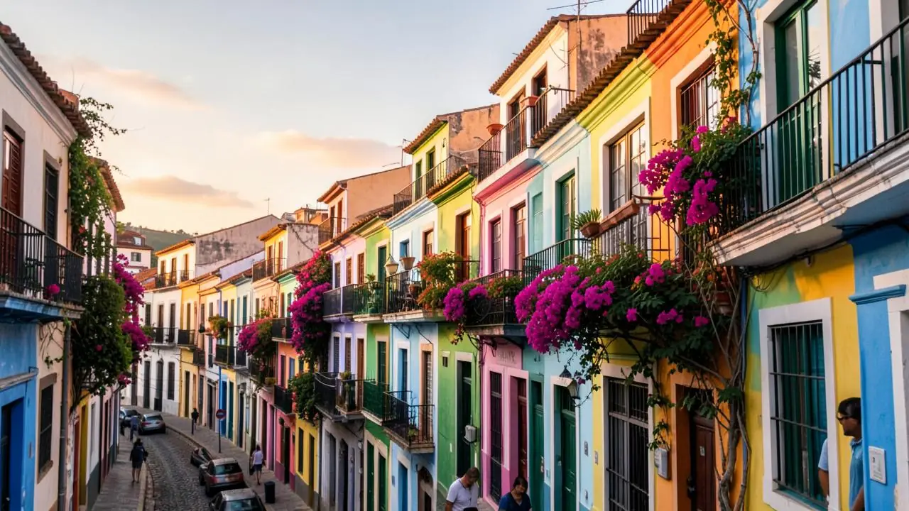 Balconied colonial streets with bougainvillea inside the walls of Cartagena