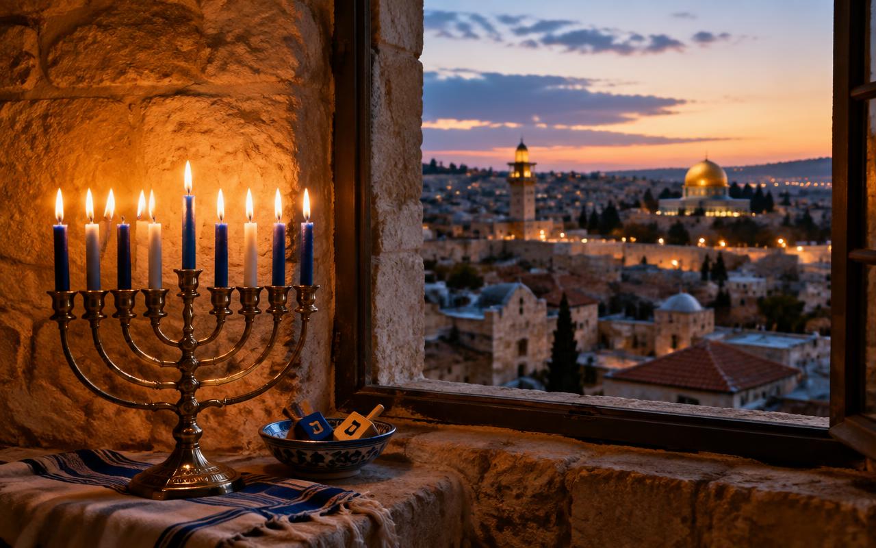 Hanukkah travel illustration