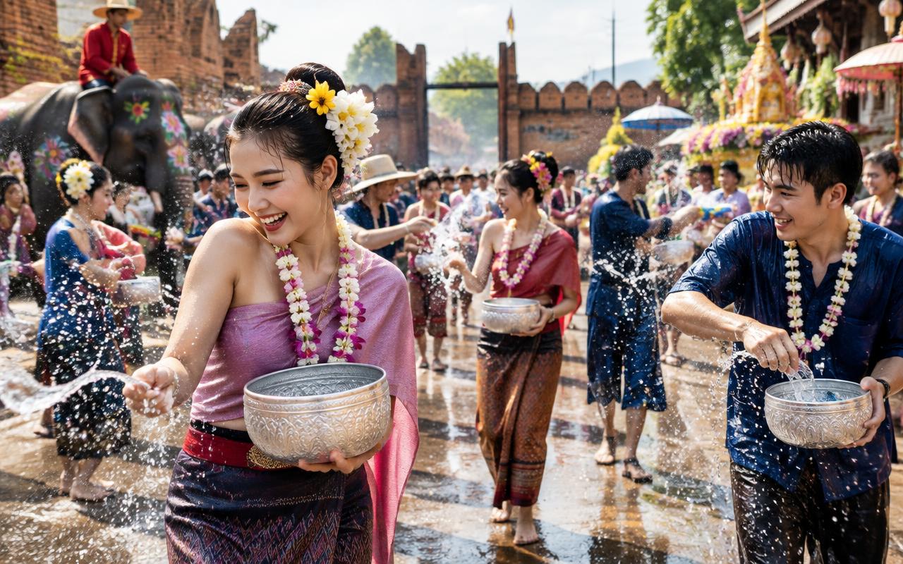 Songkran travel illustration